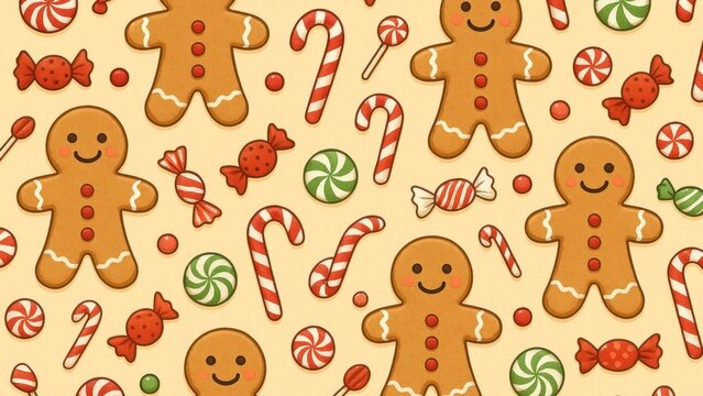 Festive gingerbread candy pattern wallpaper for desktop