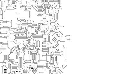 Abstract circuit board background. Technology connected white lines with electronics elements on tech bg. Computer motherboard with chip, and semiconductor. Elegant gray digital vector illustration
