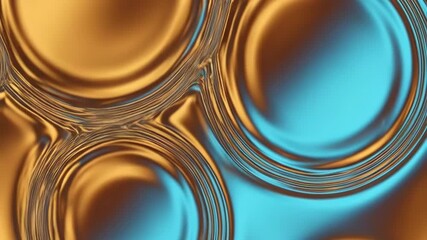 Abstract Metallic Liquid Background: Dynamic Gold and Cyan Fluid Waves with Reflective Organic Shapes and Vibrant Glossy Texture