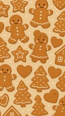 Festive gingerbread cookie pattern mobile wallpaper