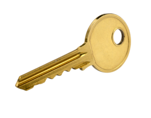  Shiny golden key with reflections, isolated on transparent background, no shadow