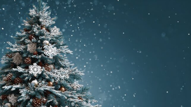 decorated christmas tree against blue background snowflake festive - Powered by Adobe