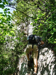 auf dem unwegsamen kletterpfad zum grund der gorges de la nesque in der nähe des mont ventoux, provence, frankreich