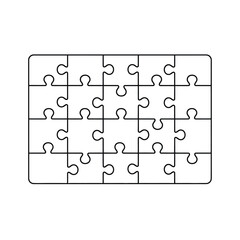 Complete black outline jigsaw puzzle grid isolated on white background, a graphic illustration representing solution, teamwork, strategy, connection, problem-solving, and integration.