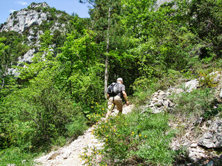 Wanderung zum Grund der Gorges de la Nesque in der Nähe des Mont Ventoux, Provence, Frankreich