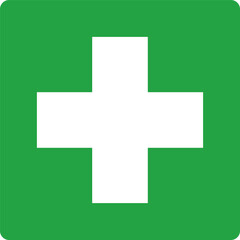 Obraz premium first aid symbol white cross on green background medical safety sign vector icon