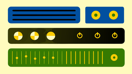 Retro Audio Equipment Interface, Illustration of Vintage Console with Buttons and Knobs, Vector Artwork of Graphic Design Elements in Retro Style