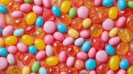 Colorful jelly beans and candies close-up.