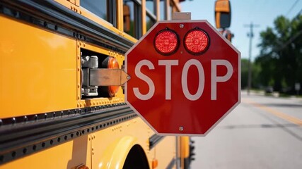 School bus stop sign flashing lights safety education for drivers and children awareness campaign