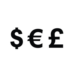 Dollar, euro, and pound sterling currency symbols in black, representing global finance, international trade, economic exchange, investment, banking, and wealth management concepts.