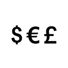 Dollar, euro, and pound sterling currency symbols representing global finance, international trade, investment, economy, and monetary exchange in bold black on a clean white background isolated
