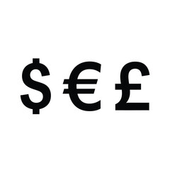 Dollar euro pound sterling currency symbols illustration representing global financial markets, international trade, investment, economy, wealth, banking, and money transactions.