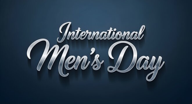 Elegant metallic text celebrates International Men's Day on a sophisticated dark background
