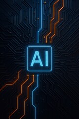 Futuristic glowing AI circuit board design with electric pathways & connectivity