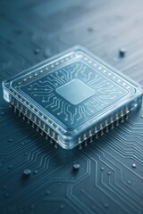 A detailed view of a processor showcasing intricate circuit design elements.