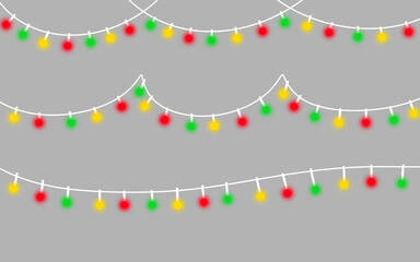 Christmas String Lights Set: Hanging Red Green Yellow Holiday Bulbs Banner Elements