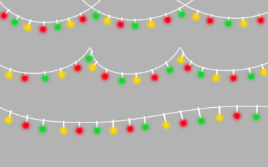 Christmas String Lights Set: Hanging Red Green Yellow Holiday Bulbs Banner Elements