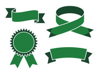 Set of green ribbons and awards, perfect for recognition and celebration