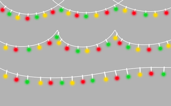 Christmas String Lights Set: Hanging Red Green Yellow Holiday Bulbs Banner Elements