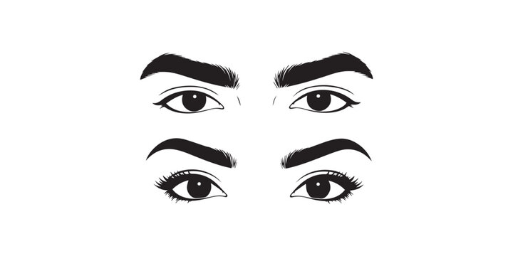 man and woman isolated vector eyes and eyebrows silhouette illustration
 white background