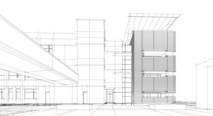Architectural drawings vector 3d illustration