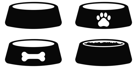 Dog Food Bowl Icon Set – Pet Feeding and Care Symbols Collection | Veterinary
 and Pet Store Vector Illustration