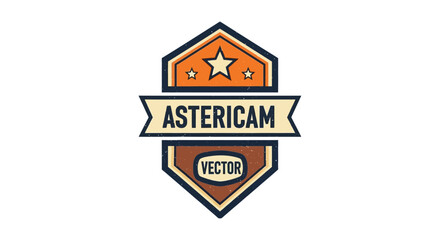 Vintage Astericam Vector Badge with Star and Ribbon Design.