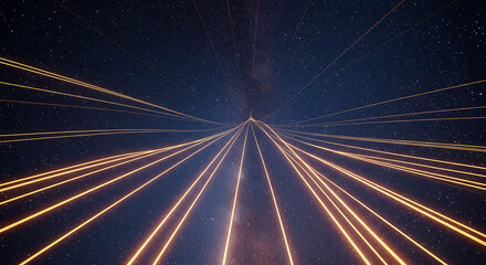 Abstract Glowing Lines on Starry Night Sky Background