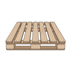 Wooden shipping pallet illustration isolated on a white background, representing industrial logistics, cargo transport, warehouse operations, and supply chain management for storage and freight.