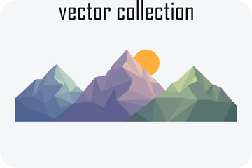 Geometric mountain landscape with sun vector collection
