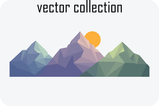 Geometric mountain landscape with sun vector collection