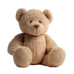 Obraz premium Cute beige teddy bear sitting isolated on white background. 3D rendering illustration of fluffy stuffed animal toy for kids