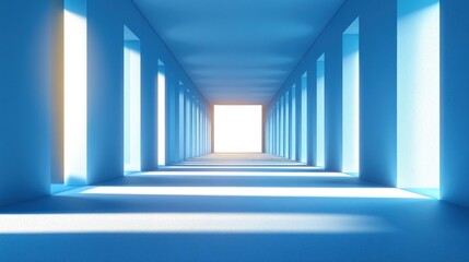 Obraz premium Empty light-filled blue corridor