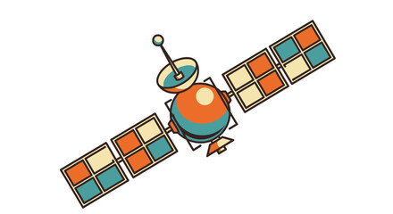 Cartoon Satellite Orbiting in Space Illustration.