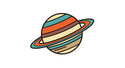 Colorful Striped Planet with Ring System Isolated on White Background.