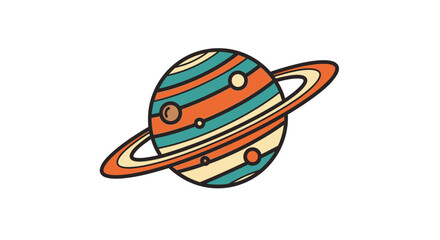 Colorful Cartoon Planet with Rings and Moons. © Muhammad