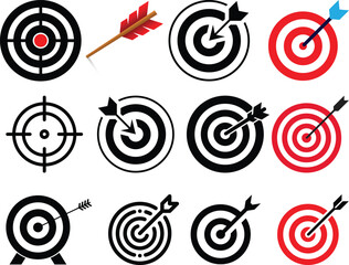 Target icon set.Target Line Icon Design, Editable Stroke, Pixel Perfect, Stock Illustration. Goal symbol collection. Simple target with arrow. Darts icon. Hitting the bullseye icon line and flat style
