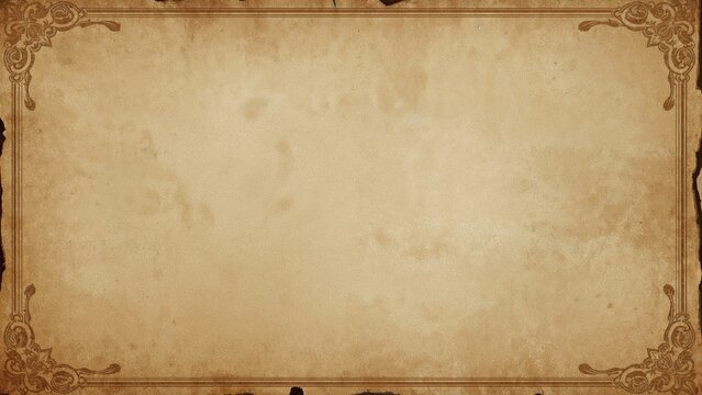 A vintage-style parchment with ornate corner decorations and a blank central space for writing or designing.