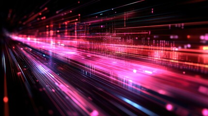 Fast-moving, vibrant digital lines in a tunnel effect