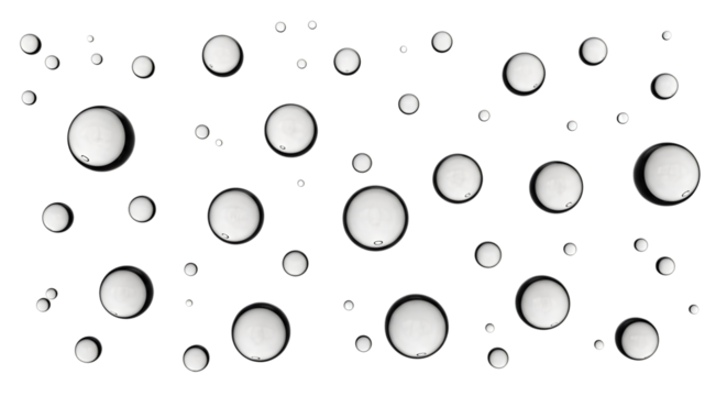 Realistic water droplets resting on clear glass surface isolated on transparent grid