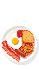 English breakfast plate with eggs bacon sausage and toast vector illustration