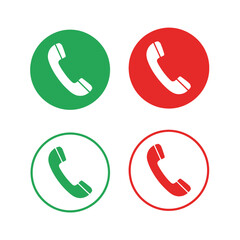 Universal green and red telephone handset icons signifying answer and decline call actions, essential ui elements for digital communication interfaces, mobile application design, and web development.