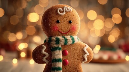 captivating gingerbread man with festive bokeh lights creates a warm magical holiday ambiance perfect for seasonal promotions and joyous celebrations