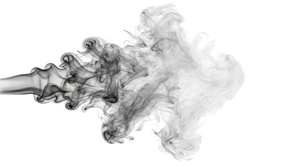 Abstract dark smoke trail expanding and dissipating across a transparent studio background