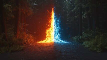 Fiery & icy vortex in dark forest