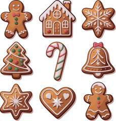 Christmas gingerbread cookies assortment vector illustration