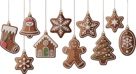 Christmas gingerbread cookies hanging as ornaments