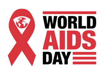 World AIDS Day logo with red ribbon and globe inside an eye symbol.