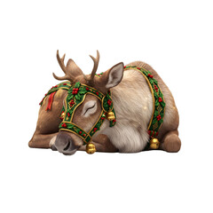 A peaceful reindeer adorned with festive holiday decorations, transparent background, isolated, transparent background, isolated