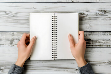Open Blank Notebook on Wooden Table